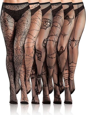 Ramede 6 Pairs Halloween Fishnet Thigh High Stockings Lace Tights Patterned Goth Fishnet Legging Web Pantyhose for Women in Saudi Arabia