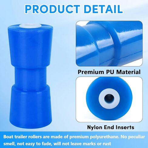 Boat Trailer Roller 10",Keel Rollers for Boat Trailer,Heavy Duty PU Bow Roller Boat Trailer Accessories Replacement Boat Trailer Parts Fits 5/8" Shaft (Blue) in Kuwait