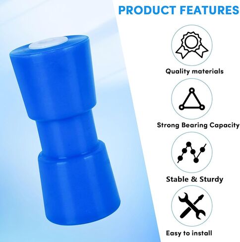 Boat Trailer Roller 10",Keel Rollers for Boat Trailer,Heavy Duty PU Bow Roller Boat Trailer Accessories Replacement Boat Trailer Parts Fits 5/8" Shaft (Blue) in Kuwait