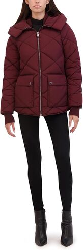 Kenneth Cole Women's Diamond Quilted Crinkle Nylon Puffer with Attached Hood in Saudi Arabia