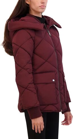 Kenneth Cole Women's Diamond Quilted Crinkle Nylon Puffer with Attached Hood in Saudi Arabia