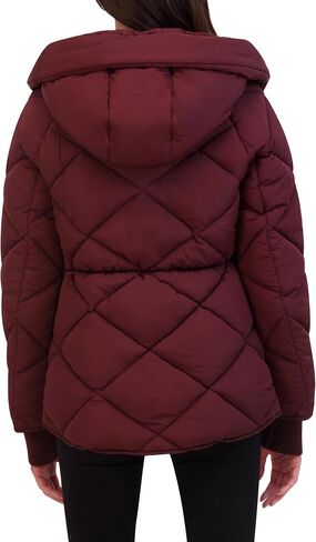Kenneth Cole Women's Diamond Quilted Crinkle Nylon Puffer with Attached Hood in Saudi Arabia
