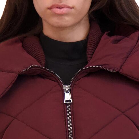 Kenneth Cole Women's Diamond Quilted Crinkle Nylon Puffer with Attached Hood in Saudi Arabia