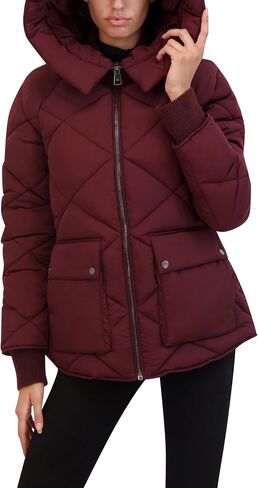 Kenneth Cole Women's Diamond Quilted Crinkle Nylon Puffer with Attached Hood in Saudi Arabia