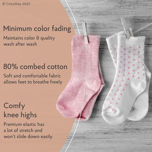 CozyWay Knee High Socks Newborn Infants Toddlers Girls 5 Pack Tube Ruffled Uniform Long Stockings, 6-12 Months in Kuwait