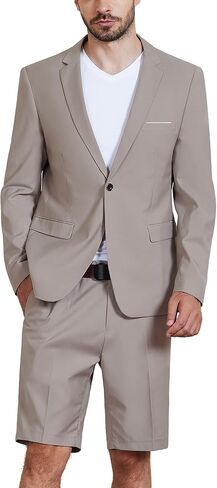 MY'S Men's 2 Piece Slim Fit Suit, One Button Blazer and Short Pants Set with Tie Red in Saudi Arabia