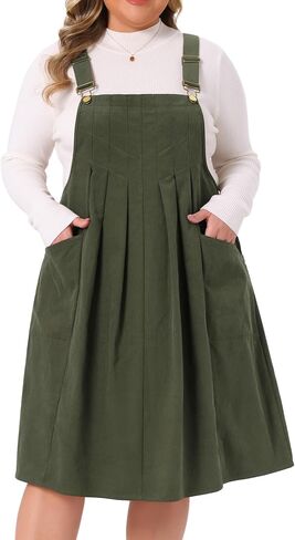 Agnes Orinda Plus Size Corduroy Pinafore Dress for Women Pleated Adjustable Strap Suspender Skirt Short Overall Dress in Saudi Arabia