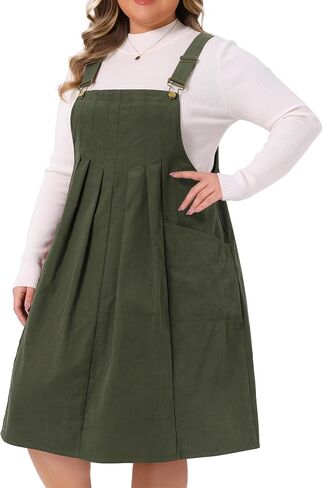 Agnes Orinda Plus Size Corduroy Pinafore Dress for Women Pleated Adjustable Strap Suspender Skirt Short Overall Dress in Saudi Arabia