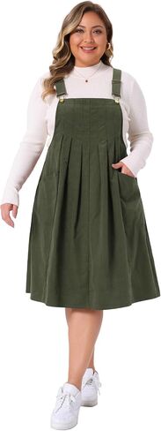 Agnes Orinda Plus Size Corduroy Pinafore Dress for Women Pleated Adjustable Strap Suspender Skirt Short Overall Dress in Saudi Arabia