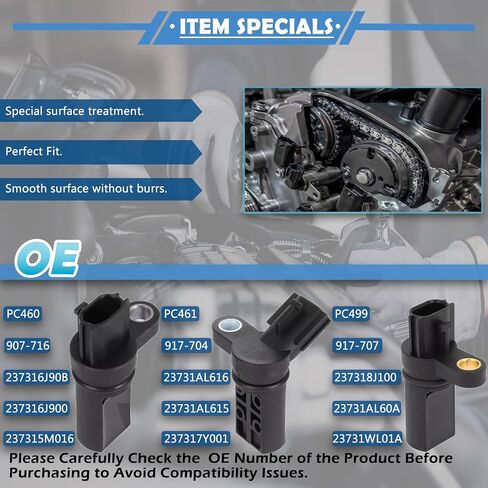 3pcs محرك كام / العمود المرفقي موضع مستشعر الأيسر واليمين متوافق مع infiniti 03-08 FX35 G35 / 02-04 I35 / 06-08 M35-03-06 350Z Altima Murano Quest / 02-04 07-08 Maxima Oe # PC461 PC460 PC499 in Kuwait