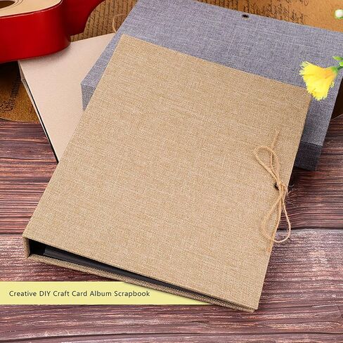 Photo Album Scrapbook, Vintage DIY Scrapbook Albums Kraft Paper Photos Collection Simple Loose Leaf with Rope Strap 30 Pages (Large cotton linen brown) in Saudi Arabia