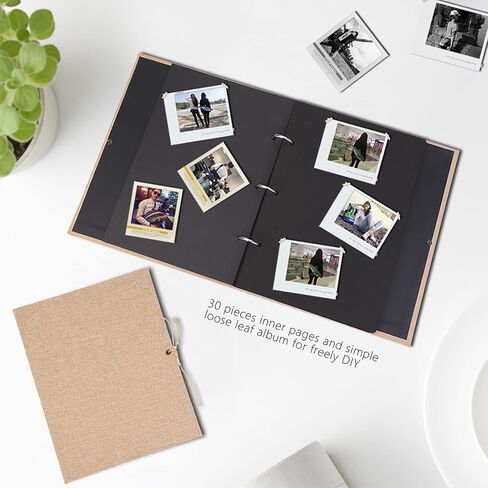 Photo Album Scrapbook, Vintage DIY Scrapbook Albums Kraft Paper Photos Collection Simple Loose Leaf with Rope Strap 30 Pages (Large cotton linen brown) in Saudi Arabia