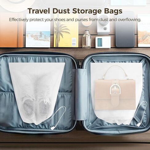 JUSTDOLIFE 200 Pcs Shoe Bags for Storage, Dustproof Drawstring Shoe Storage Bags, Breathable Non-Woven Shoe Covers, Portable Shoe Pouches, Travel Storage Organizers for Purse, Boots 12.1×14.4in in Saudi Arabia