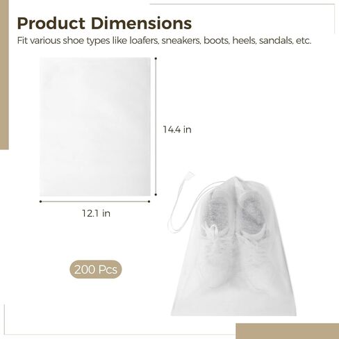 JUSTDOLIFE 200 Pcs Shoe Bags for Storage, Dustproof Drawstring Shoe Storage Bags, Breathable Non-Woven Shoe Covers, Portable Shoe Pouches, Travel Storage Organizers for Purse, Boots 12.1×14.4in in Saudi Arabia