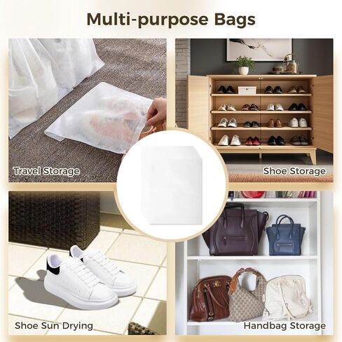 JUSTDOLIFE 200 Pcs Shoe Bags for Storage, Dustproof Drawstring Shoe Storage Bags, Breathable Non-Woven Shoe Covers, Portable Shoe Pouches, Travel Storage Organizers for Purse, Boots 12.1×14.4in in Saudi Arabia