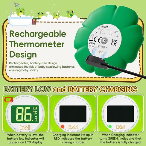b&h Baby Bath Thermometer, Digital Toddler Thermometer for Bathtub and Room, High and Low Temperature Alarm, Reliable Temperature Readings, Timer and Clock, Floats in Water, Shark in Kuwait