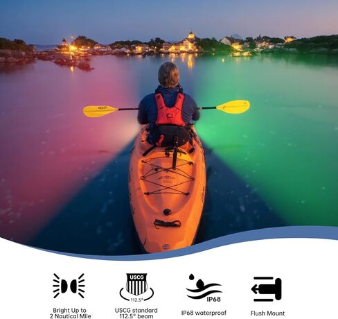 2 Nautical Mile LED Boat Navigation Lights Pair, Cold LED for Kayak, Pontoon Boat, Yacht, Air Boat, USCG Precise 112.5° Beam Provides Safe Brightest Navigation, Red LED Port Side, Green Starboard in Kuwait