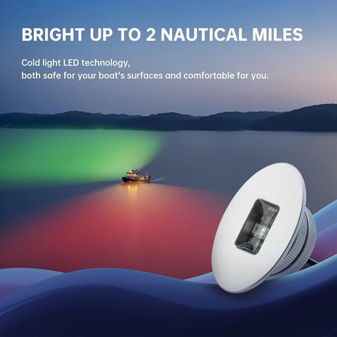 2 Nautical Mile LED Boat Navigation Lights Pair, Cold LED for Kayak, Pontoon Boat, Yacht, Air Boat, USCG Precise 112.5° Beam Provides Safe Brightest Navigation, Red LED Port Side, Green Starboard in Kuwait