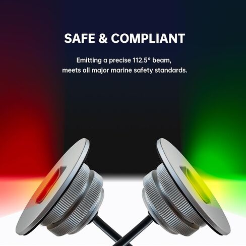 2 Nautical Mile LED Boat Navigation Lights Pair, Cold LED for Kayak, Pontoon Boat, Yacht, Air Boat, USCG Precise 112.5° Beam Provides Safe Brightest Navigation, Red LED Port Side, Green Starboard in Kuwait