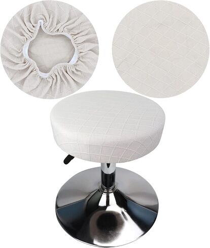 Bar Stool Covers 12-16" Luxury Fabric with Checkered Jacquard Elastic Fit Great, Easy to Install True to Color Washable, Wrinkle Resistant Dustproof (1, White) in Kuwait