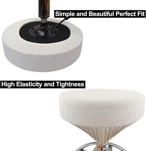 Bar Stool Covers 12-16" Luxury Fabric with Checkered Jacquard Elastic Fit Great, Easy to Install True to Color Washable, Wrinkle Resistant Dustproof (1, White) in Kuwait