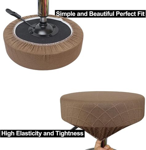 Bar Stool Covers 12-16" Luxury Fabric with Checkered Jacquard Elastic Fit Great, Easy to Install True to Color Washable, Wrinkle Resistant Dustproof (1, White) in Kuwait