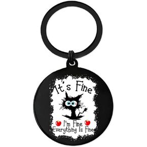 Cat Keychain I'm Fine Everything is Fine, Novelty Keyring Gifts for Cat Lovers, Funny Present for Women Men Teens in Saudi Arabia