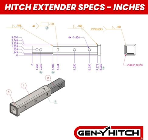 Gen-y Hitch Tow Tow Extender for 2 "جهاز استقبال | 10000 رطل السد سعة السحب | 500 رطل لسان الوزن | 14" × 2 "الحجم | الأسود in Saudi Arabia