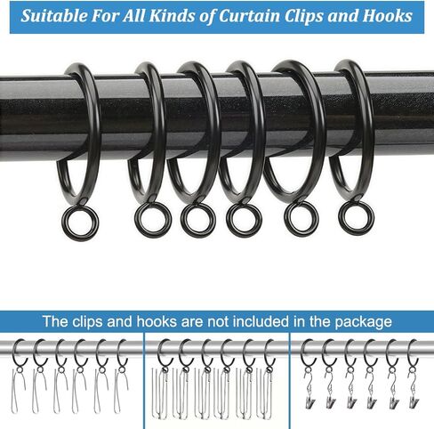 حلقات الستار مع الثقوب - 50 حزمة السنانير السوداء المعدنية للمعادن لستائر طية قرصة ، 2.0 "القطر الداخلي يناسب 1.5" قضيب ، ستارة شديدة الستائر معلقة in Kuwait