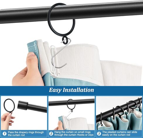 حلقات الستار مع الثقوب - 50 حزمة السنانير السوداء المعدنية للمعادن لستائر طية قرصة ، 2.0 "القطر الداخلي يناسب 1.5" قضيب ، ستارة شديدة الستائر معلقة in Kuwait