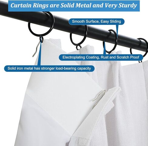حلقات الستار مع الثقوب - 50 حزمة السنانير السوداء المعدنية للمعادن لستائر طية قرصة ، 2.0 "القطر الداخلي يناسب 1.5" قضيب ، ستارة شديدة الستائر معلقة in Kuwait