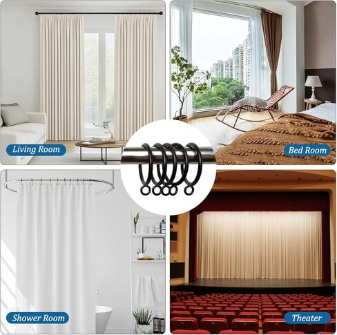 حلقات الستار مع الثقوب - 50 حزمة السنانير السوداء المعدنية للمعادن لستائر طية قرصة ، 2.0 "القطر الداخلي يناسب 1.5" قضيب ، ستارة شديدة الستائر معلقة in Kuwait