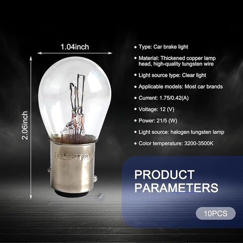 Pack-10 Car 1157 Brake Halogen Bulb, P21/5W S25 BAY15D Waterproof Shockproof Long Life Bulb Replacement Parts, High and Low Foot Double Filament Super Bright Bulb, Universal for Cars (White) in Saudi Arabia