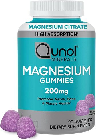Qunol Magnesium Gummies للبالغين ، 200 ملغ من المغنيسيوم عنصري (من 1750 ملغ من سيترات المغنيسيوم) ، مكملات المغنيسيوم عالية الامتصاص ، يدعم صحة العصب والعظام والعظام ، نباتي ، 90 العدد in Saudi Arabia