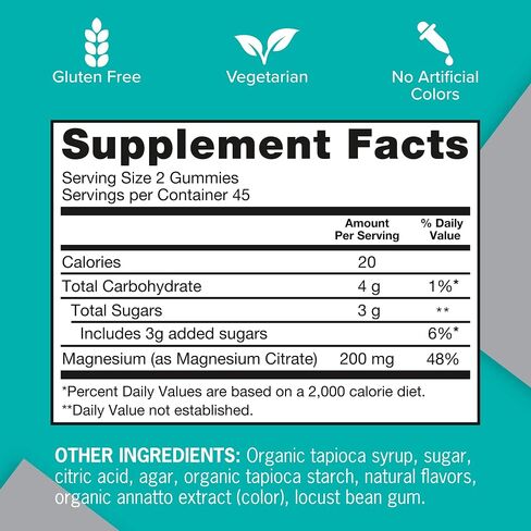 Qunol Magnesium Gummies للبالغين ، 200 ملغ من المغنيسيوم عنصري (من 1750 ملغ من سيترات المغنيسيوم) ، مكملات المغنيسيوم عالية الامتصاص ، يدعم صحة العصب والعظام والعظام ، نباتي ، 90 العدد in Saudi Arabia