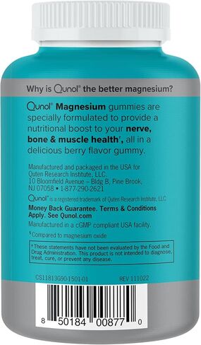 Qunol Magnesium Gummies للبالغين ، 200 ملغ من المغنيسيوم عنصري (من 1750 ملغ من سيترات المغنيسيوم) ، مكملات المغنيسيوم عالية الامتصاص ، يدعم صحة العصب والعظام والعظام ، نباتي ، 90 العدد in Saudi Arabia