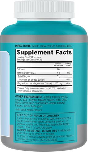 Qunol Magnesium Gummies للبالغين ، 200 ملغ من المغنيسيوم عنصري (من 1750 ملغ من سيترات المغنيسيوم) ، مكملات المغنيسيوم عالية الامتصاص ، يدعم صحة العصب والعظام والعظام ، نباتي ، 90 العدد in Saudi Arabia