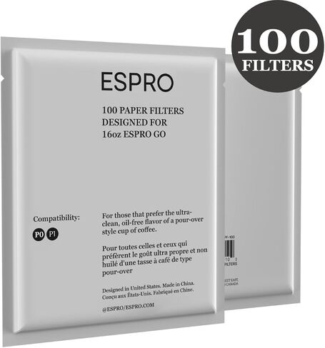 ESPRO عدد 100 مرشحات ورقية للقهوة، ماكينة ضغط القهوة الفرنسية، P3/P5/P6/P7، 32 أونصة in Kuwait