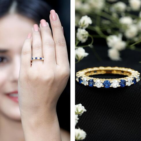 Certified Lab Grown Blue Sapphire Eternity Band, AAAA Quality, Sapphire Moissanite Wedding Ring (Ideal for Gift) in Saudi Arabia