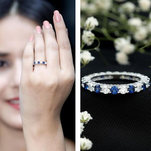 Certified Lab Grown Blue Sapphire Eternity Band, AAAA Quality, Sapphire Moissanite Wedding Ring (Ideal for Gift) in Saudi Arabia