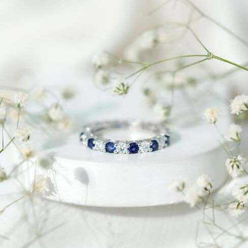 Certified Lab Grown Blue Sapphire Eternity Band, AAAA Quality, Sapphire Moissanite Wedding Ring (Ideal for Gift) in Saudi Arabia