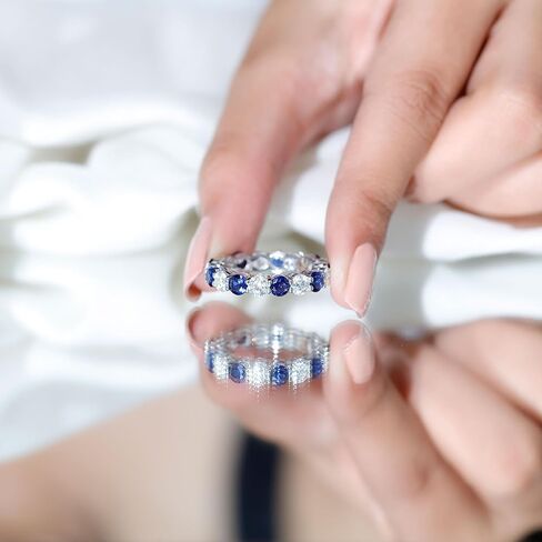 Certified Lab Grown Blue Sapphire Eternity Band, AAAA Quality, Sapphire Moissanite Wedding Ring (Ideal for Gift) in Saudi Arabia