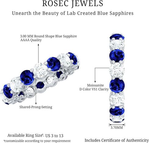 Certified Lab Grown Blue Sapphire Eternity Band, AAAA Quality, Sapphire Moissanite Wedding Ring (Ideal for Gift) in Saudi Arabia