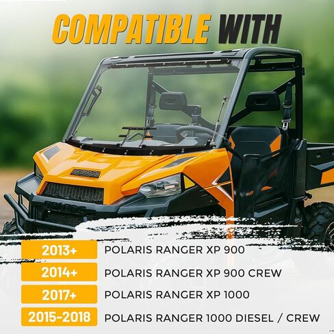 Kuafu 3-in-1 Flip Windshield متوافق مع 2013+ Polaris Ranger XP 900 1000 Crew Diesel Gas Spring-Clear in Saudi Arabia