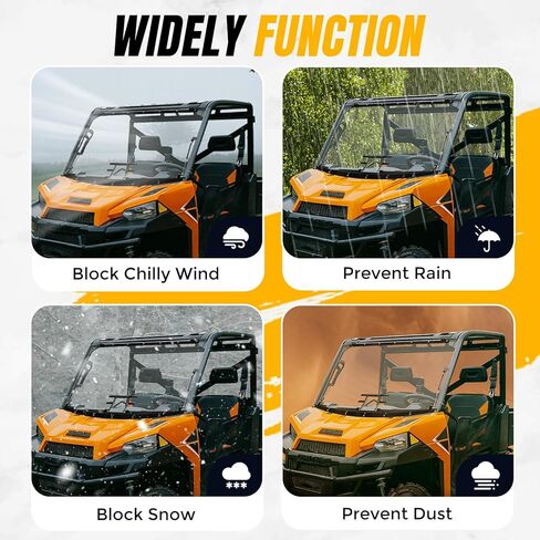 Kuafu 3-in-1 Flip Windshield متوافق مع 2013+ Polaris Ranger XP 900 1000 Crew Diesel Gas Spring-Clear in Saudi Arabia