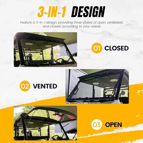 Kuafu 3-in-1 Flip Windshield متوافق مع 2013+ Polaris Ranger XP 900 1000 Crew Diesel Gas Spring-Clear in Saudi Arabia