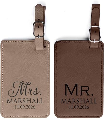 Lifetime Creations Personalized Mr and Mrs Luggage Tags - Wedding Gifts for Couples 2025, Engagement, Honeymoon Essentials, Bridal Shower Gift (Dark & Light Brown Vegan Leather, 2 Count) in Saudi Arabia