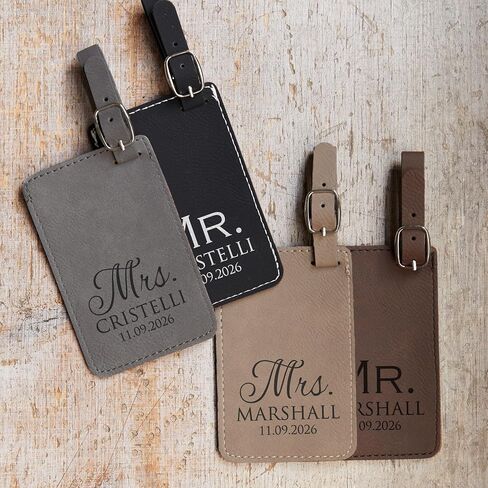 Lifetime Creations Personalized Mr and Mrs Luggage Tags - Wedding Gifts for Couples 2025, Engagement, Honeymoon Essentials, Bridal Shower Gift (Dark & Light Brown Vegan Leather, 2 Count) in Saudi Arabia