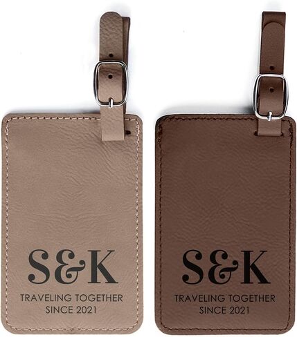 Lifetime Creations Personalized Mr and Mrs Luggage Tags - Wedding Gifts for Couples 2025, Engagement, Honeymoon Essentials, Bridal Shower Gift (Dark & Light Brown Vegan Leather, 2 Count) in Saudi Arabia