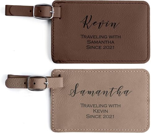 Lifetime Creations Personalized Mr and Mrs Luggage Tags - Wedding Gifts for Couples 2025, Engagement, Honeymoon Essentials, Bridal Shower Gift (Dark & Light Brown Vegan Leather, 2 Count) in Saudi Arabia